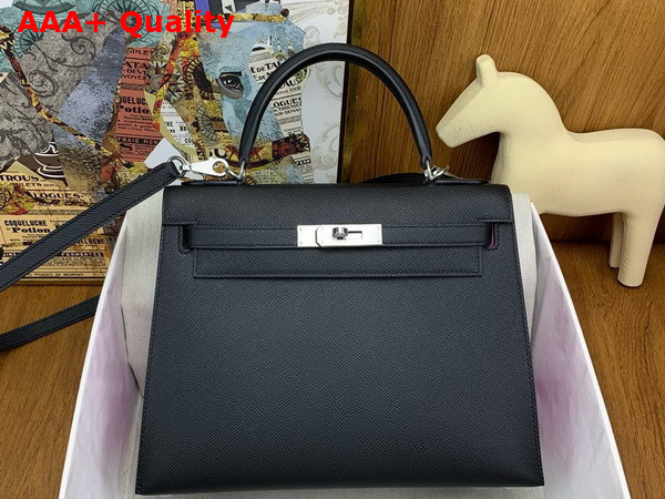 Hermes Contrast Kelly Sellier 25 Bag in Noir and Fuchsia Epsom Calfskin Replica