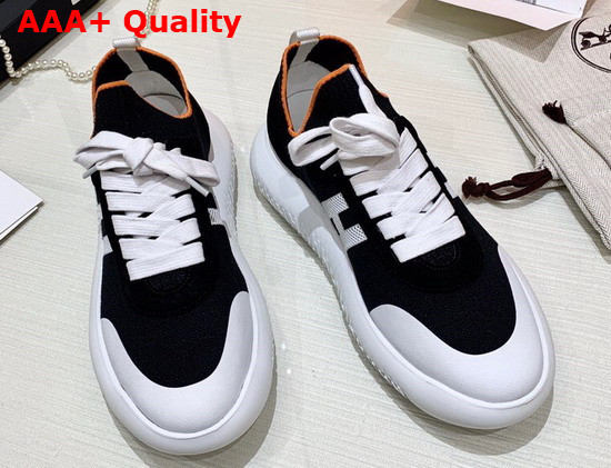 Hermes Crew Sneaker in Knit and Suede Goatskin with Signature Rubber Sole Black and White Replica