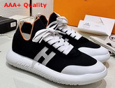 Hermes Crew Sneaker in Knit and Suede Goatskin with Signature Rubber Sole Black and White Replica