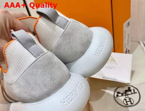 Hermes Crew Sneaker in Knit and Suede Goatskin with Signature Rubber Sole Blanc Gris Replica