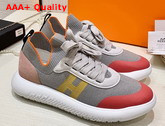 Hermes Crew Sneaker in Knit and Suede Goatskin with Signature Rubber Sole Gray Yellow Replica