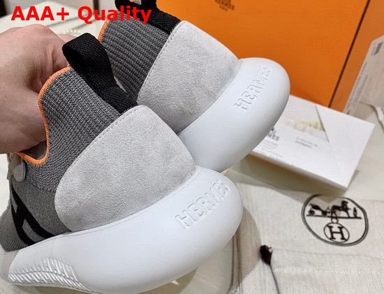 Hermes Crew Sneaker in Knit and Suede Goatskin with Signature Rubber Sole Gray and Black Replica