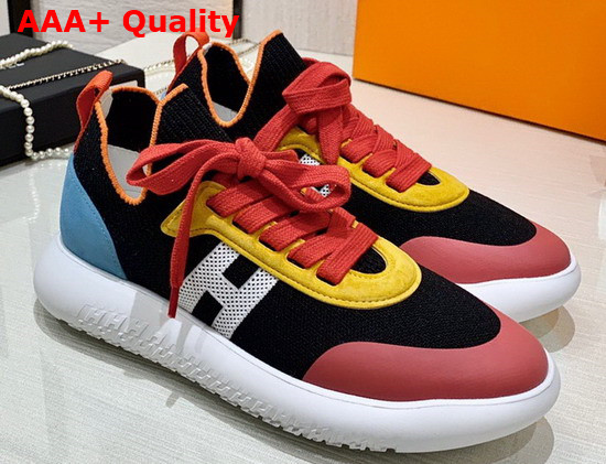 Hermes Crew Sneaker in Knit and Suede Goatskin with Signature Rubber Sole Multicolor Replica