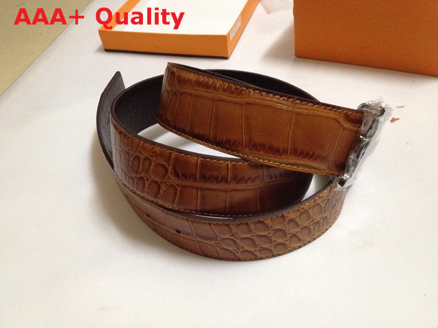 Hermes Crocodile Leather Men Belt Brown With Silver H Buckle Replica