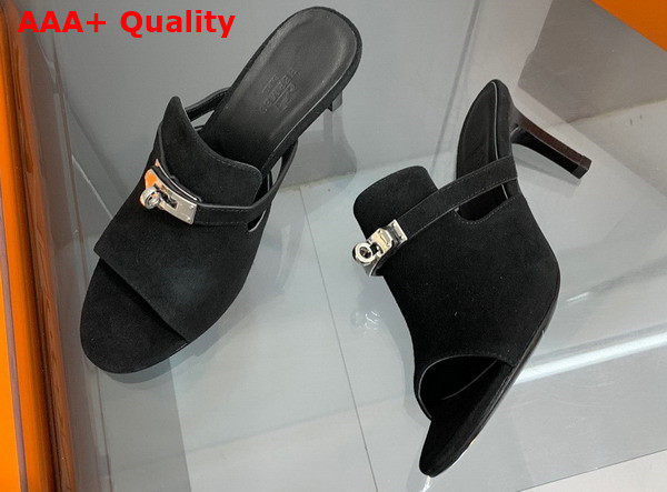 Hermes Cute Sandal in Black Suede Goatskin Replica