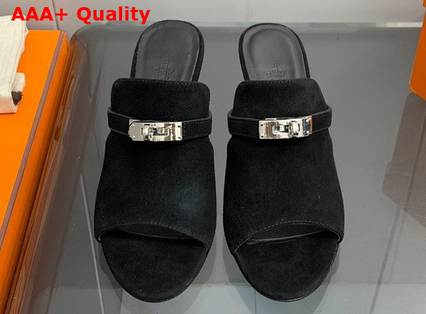 Hermes Cute Sandal in Black Suede Goatskin Replica