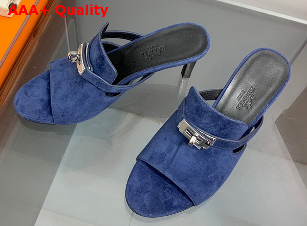 Hermes Cute Sandal in Blue Suede Goatskin Replica