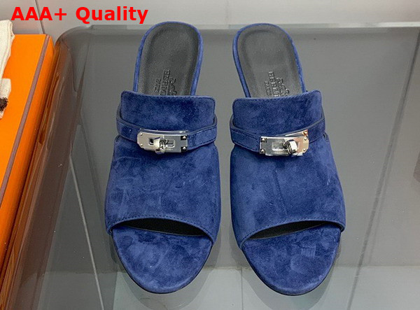 Hermes Cute Sandal in Blue Suede Goatskin Replica