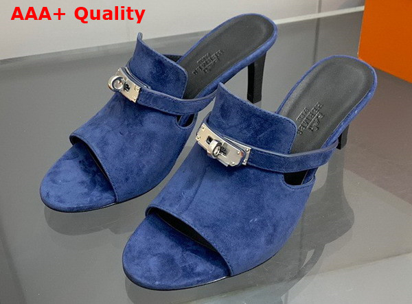 Hermes Cute Sandal in Blue Suede Goatskin Replica