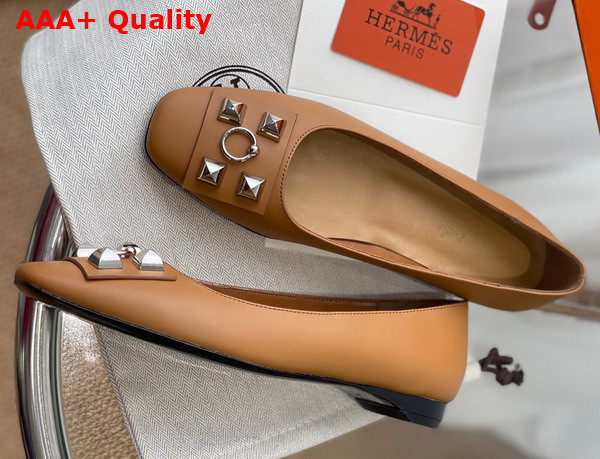 Hermes Danseuse Ballet Flat Beige Dore Calfskin Replica