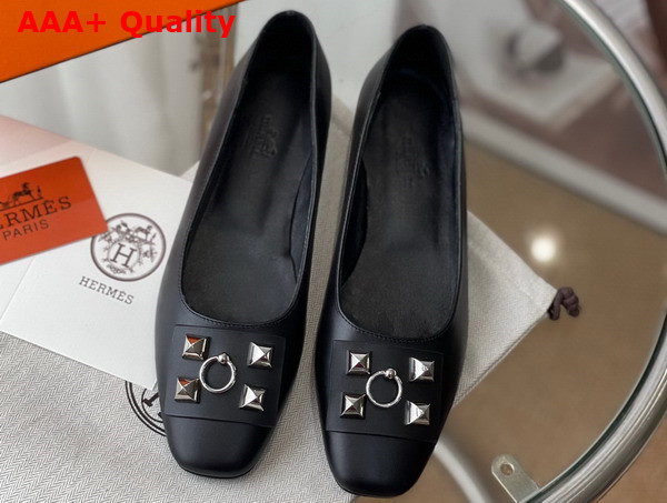 Hermes Danseuse Ballet Flat Noir Dore Calfskin Replica