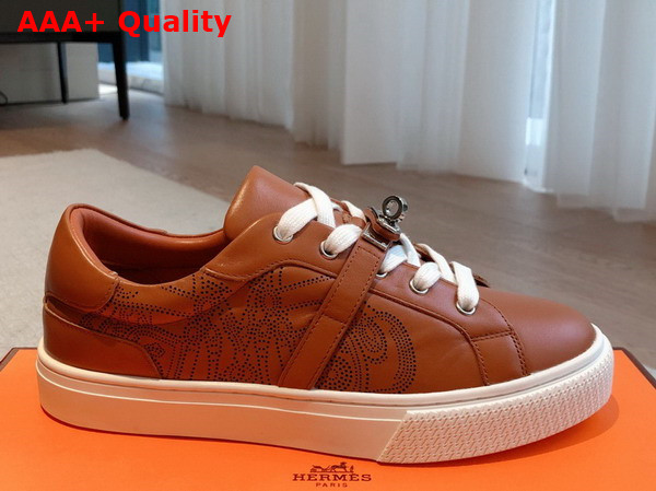 Hermes Day Sneaker Naturel Perforated Calfskin with Functional Palladium Plated Kelly Buckle Replica