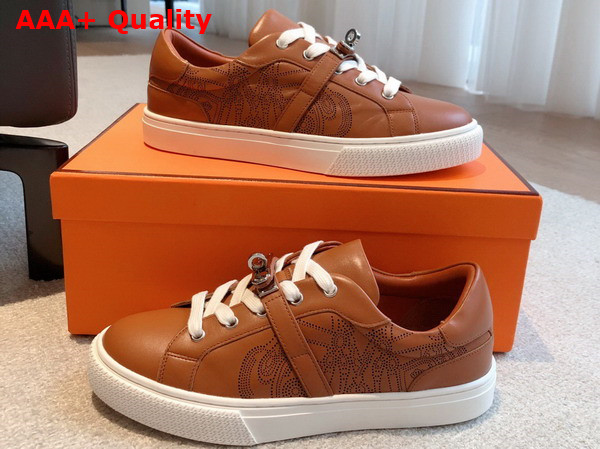 Hermes Day Sneaker Naturel Perforated Calfskin with Functional Palladium Plated Kelly Buckle Replica