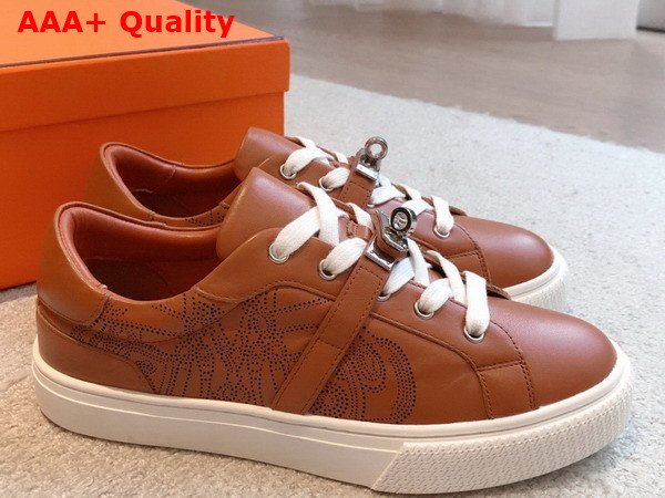 Hermes Day Sneaker Naturel Perforated Calfskin with Functional Palladium Plated Kelly Buckle Replica