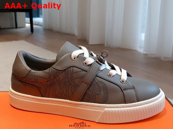 Hermes Day Sneaker Taupe Perforated Calfskin with Functional Palladium Plated Kelly Buckle Replica