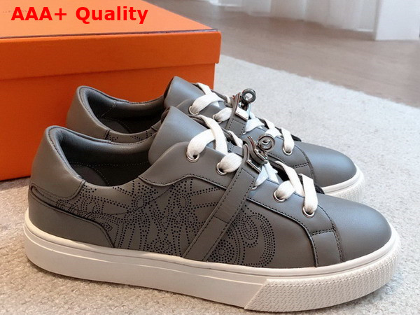 Hermes Day Sneaker Taupe Perforated Calfskin with Functional Palladium Plated Kelly Buckle Replica