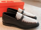 Hermes Destin Loafer in Black Calfskin and Fringed Canvas Replica