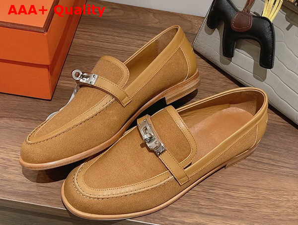 Hermes Destin Loafer in Naturel Canvas and Calfskin Replica