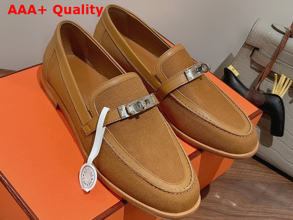 Hermes Destin Loafer in Naturel Canvas and Calfskin Replica