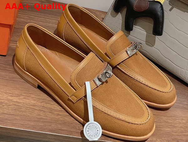 Hermes Destin Loafer in Naturel Canvas and Calfskin Replica