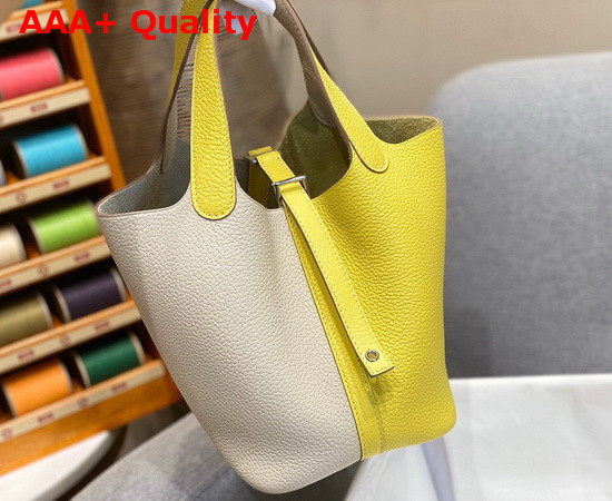 Hermes Dual Color Picotin Lock 18 Bag in Taurillon Clemence Leather Beige and Yellow Replica