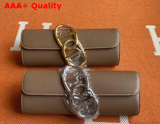 Hermes Egee Clutch in Taupe Swift Calfskin Replica