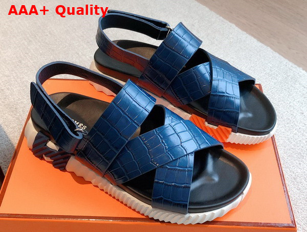 Hermes Electric Sandal in Blue Crocodile Embossed Calfskin Replica