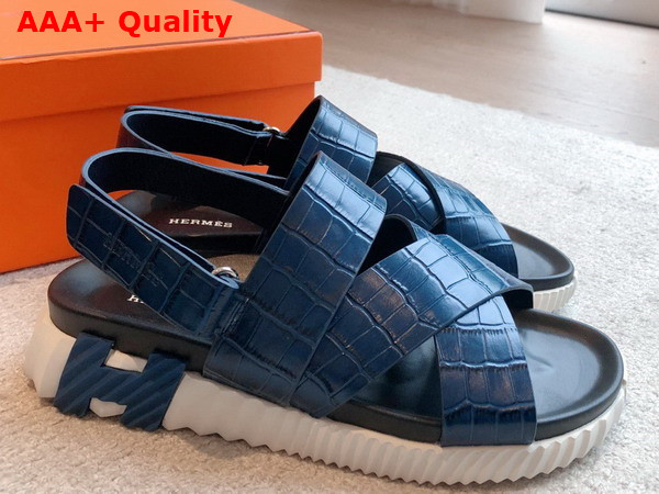 Hermes Electric Sandal in Blue Crocodile Embossed Calfskin Replica