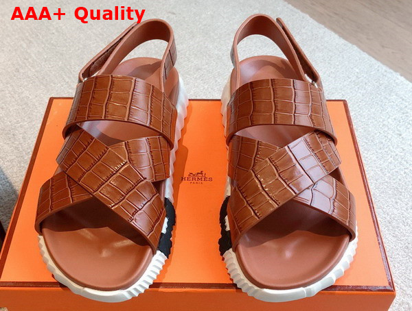 Hermes Electric Sandal in Brown Crocodile Embossed Calfskin Replica