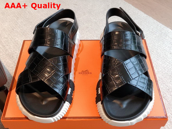 Hermes Electric Sandal in Noir Crocodile Embossed Calfskin Replica