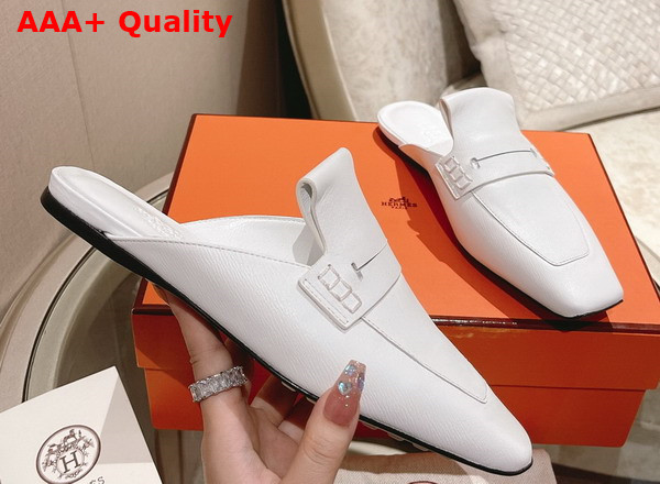 Hermes Eloge Mule Blanc Boarded Goatskin Replica