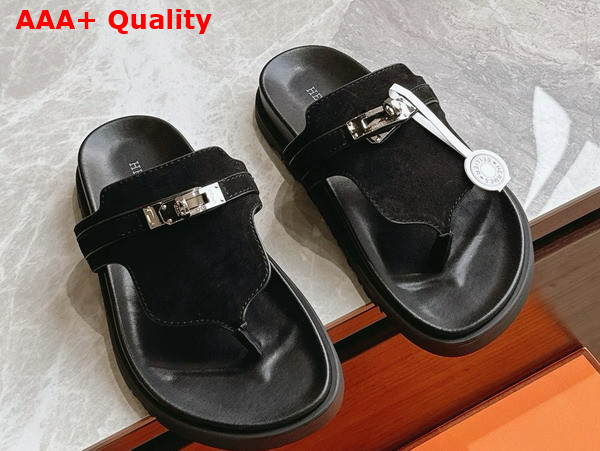 Hermes Empire Sandal in Black Suede Goatskin Replica