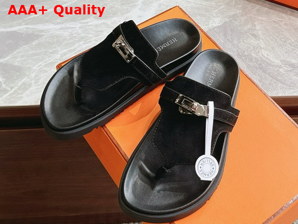 Hermes Empire Sandal in Black Suede Goatskin Replica