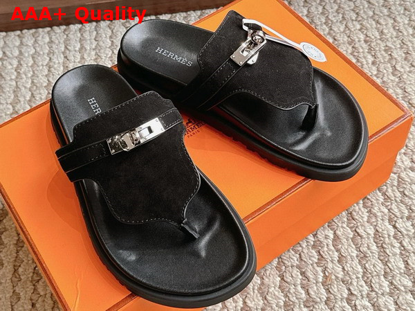 Hermes Empire Sandal in Black Suede Goatskin Replica