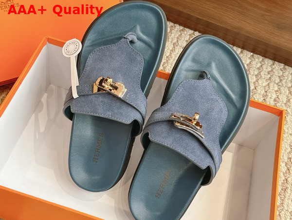 Hermes Empire Sandal in Suede Goatskin Bleu Celeste Replica