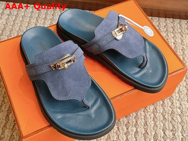 Hermes Empire Sandal in Suede Goatskin Bleu Celeste Replica