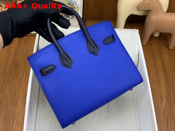 Hermes Faubourg Birkin 20 Blue Taiga Cowhide Leather and Black Alligator Leather Replica