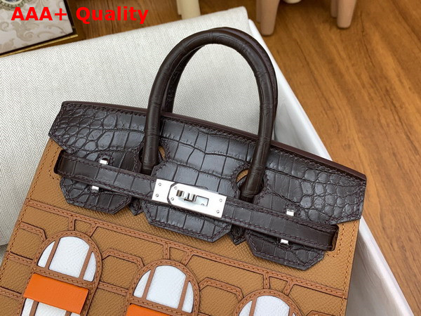 Hermes Faubourg Birkin 20 Tan Taiga Cowhide Leather and Brown Alligator Leather Replica