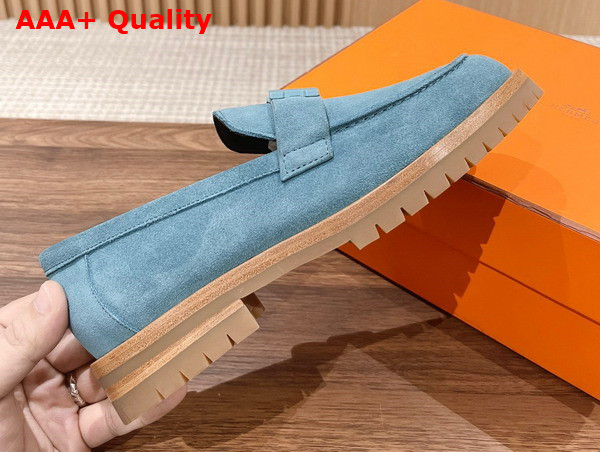 Hermes Faubourg Loafer in Bleu Pinede Suede Goatskin Replica