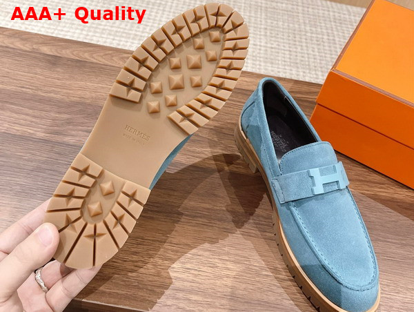 Hermes Faubourg Loafer in Bleu Pinede Suede Goatskin Replica