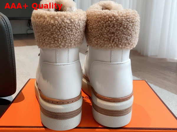 Hermes Flocon Ankle Boot Blanc Naturel Calfskin with Shearling and Rubber Sole Replica