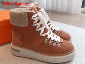 Hermes Flocon Ankle Boot Naturel Suede Calfskin with Shearling and Rubber Sole Replica