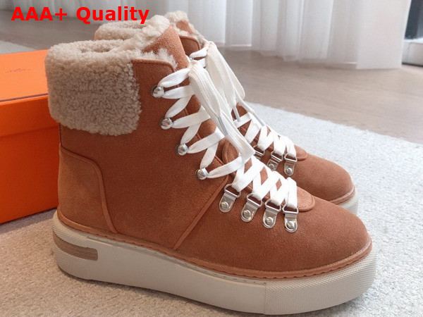 Hermes Flocon Ankle Boot Naturel Suede Calfskin with Shearling and Rubber Sole Replica