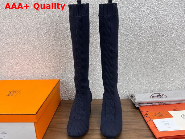 Hermes Fontaine 60 Boot in Navy Blue Knit Replica