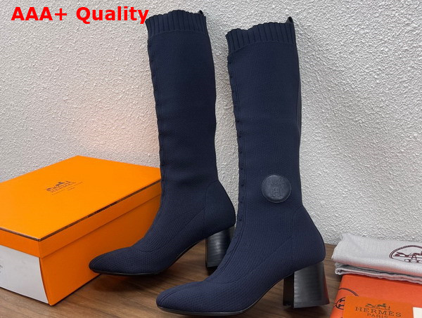 Hermes Fontaine 60 Boot in Navy Blue Knit Replica