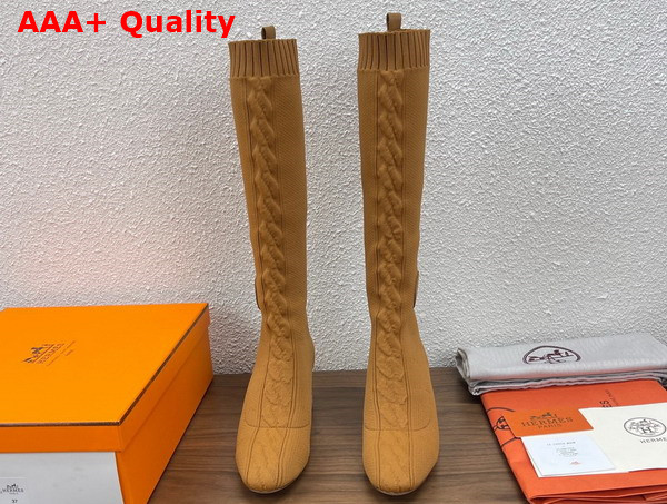 Hermes Fontaine 60 Boot in Tan Knit Replica