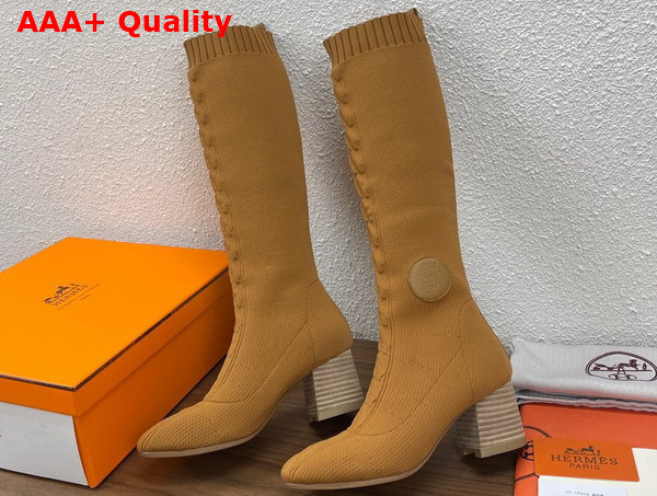 Hermes Fontaine 60 Boot in Tan Knit Replica