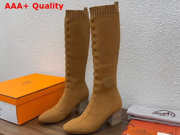 Hermes Fontaine 60 Boot in Tan Knit Replica