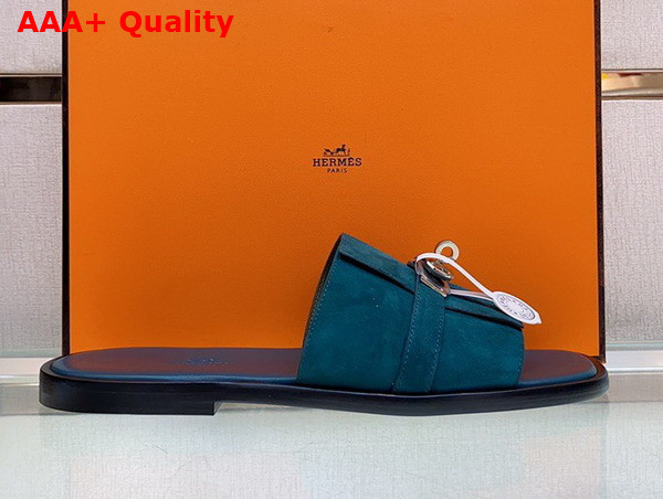 Hermes Gabriel Sandal in Blue Suede Calfskin Replica