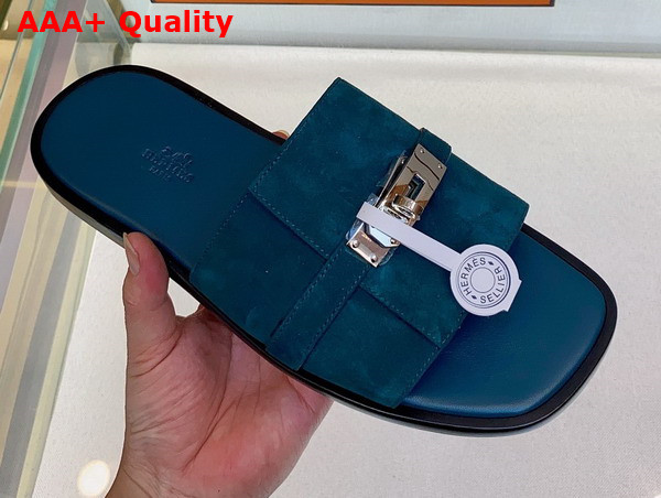 Hermes Gabriel Sandal in Blue Suede Calfskin Replica